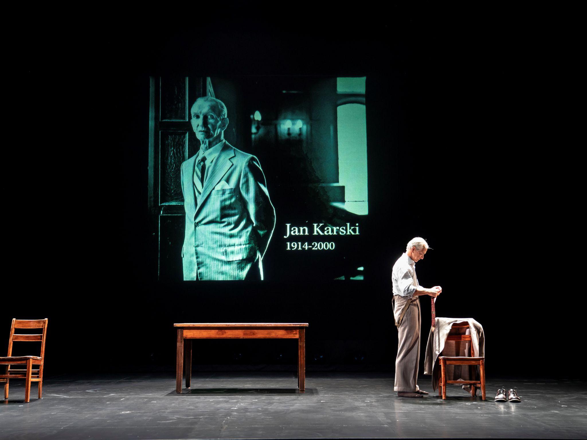David Strathairn in “Remember This: The Lesson of Jan Karski '' at Theatre for a New Audience. Photographed by Hollis King.