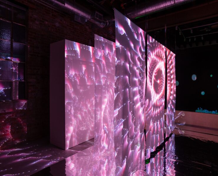 A group of pink lights on display AI-generated content may be incorrect.